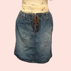 Faded Glory Denim A-Line Skirt with Brown Lace-Up Vintage Y2K